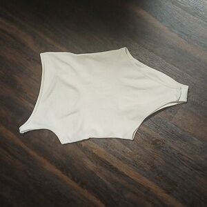 Cream‎ Asymmetrical Bodysuit with High-Cut Legs